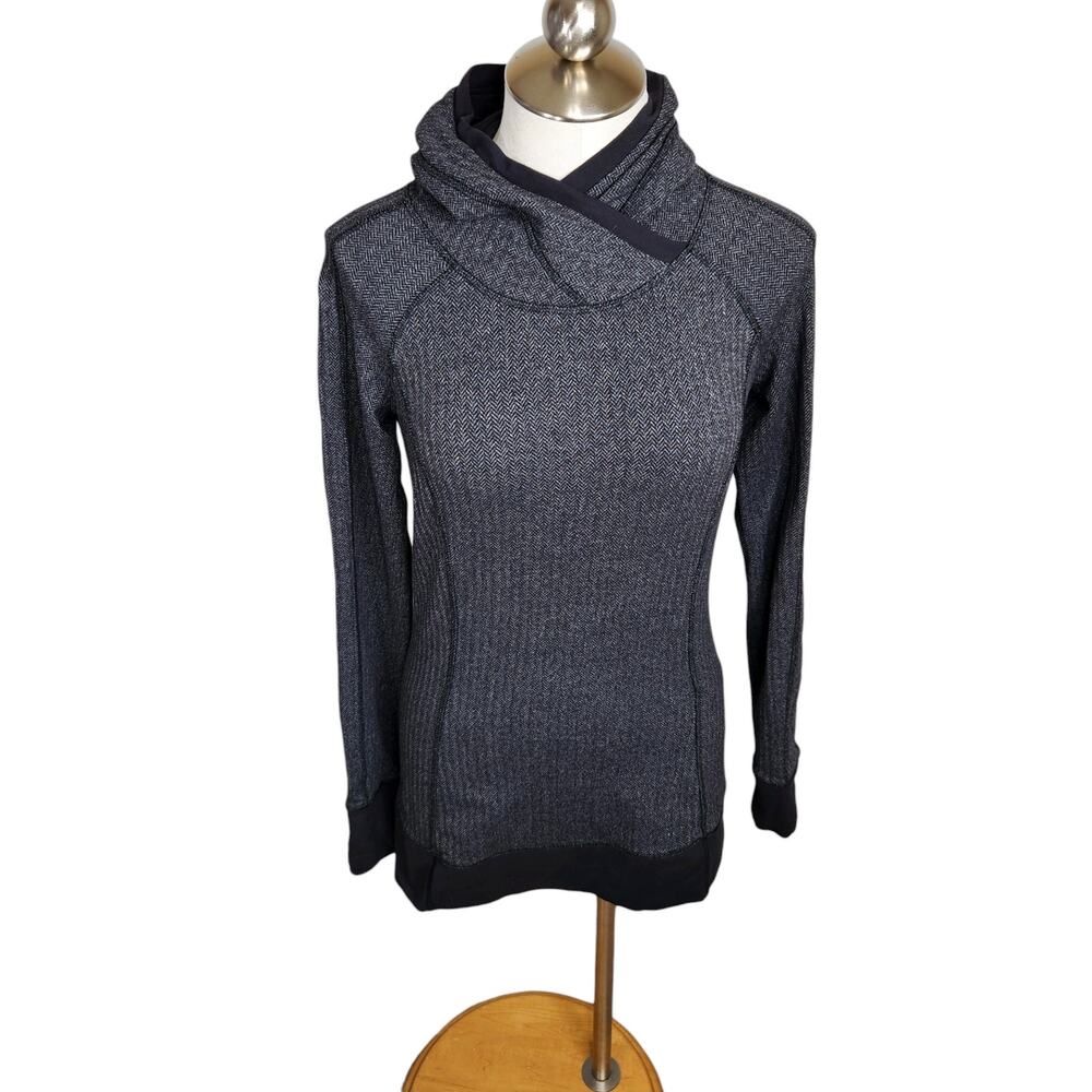 Lululemon Think‎ Fast Hoodie Heathered Herringbone Heathered Black Womens Size 8